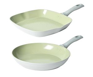Salter COMBO-8728A Earth 28 cm Frying Pan & Griddle Set - Healthy Ceramic Non-Stick Coating, PFAS-Free Induction Cookware, Aluminium Egg Pancake Cooking Skillet/Grill Pan for Steak, PFOA/PTFE-Free