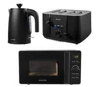 Salter COMBO-8801 Kettle Toaster Microwave Set - Matching Kitchen Countertop Breakfast Set, Rapid Boil 1.7L 3kW Kettle, 4-Slice Anti-Jamming Toaster, 20L 800W Digital Dial Microwave, Kuro, Black