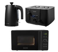 Salter COMBO-8801 Kuro Matching Kitchen Countertop Breakfast Set, Rapid Boil 1.7L 3kW Kettle, 4-Slice Anti-Jamming Toaster, 20L 800W Digital Dial