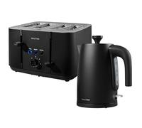 Salter COMBO-8824 Kuro Kettle and Toaster Set - Black 1.7L Capacity Fast Boil Kettle with Limescale Filter, 4-Slice Self-Centring Anti-Jamming Electric Toaster, Defrost/Reheat/Cancel, 3kW/1850W