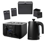 Salter COMBO-8859 Kuro Kettle and Toaster Set - with Storage Canisters, Bread Bin, Tea/Coffee/Sugar Tins, 1.7L Fast Boil Kettle, 4-Slice Toaster, Self-Centring Bread Guides, 3kW/1850W, Black