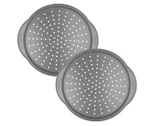 Salter COMBO-9012 Marblestone 37 cm Pizza Tray - 2 Pack, Non-Stick Oven Sheet with Handles, Perforated Crisper Base, Oven Safe up to 220°c, Carbon Steel Ovenware, Easy to Clean, PFOA-Free Chip Tray
