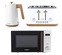 Salter COMBO-9196 Toronto Kettle, Toaster, Microwave Set - Kitchen Countertop Appliances, 1.7L Fast Boil Kettle, 4-Slice Wide Slot Toaster, 20 L Digital Microwave, 25.5cm Turntable, White