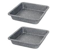 Salter COMBO-9289 Megastone Square Brownie Tin Set - 2 Pack, Non-Stick Coating Oven Tray for Roasting & Baking, Durable Carbon Steel Pan for Cake, Pie, Lasagne, Tray Bakes, PFOA-Free, 23 cm