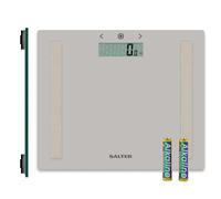 Salter Compact Glass Bathroom Analyser Scale 150 Kg, 8 User Memory | Measures Body Fat, Body Water, BMI, Athlete Mode, Step-On Instant Weighing, Toughened Glass Platform, Carpet Feet Included