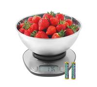 Salter Digital Bowl Scale - Electronic Food Weighing Scales, 5kg/11lbs Capacity, Stainless Steel Dishwasher Safe 2-Litre Measuring Dish, Tare Function, Measures Liquids, LCD Backlit Display, Dual-Use