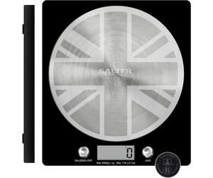Salter Digital Kitchen Scale - 5kg Capacity, Add & Weigh, Aquatronic for Liquids, LCD Display, Stainless Steel Union Jack Design