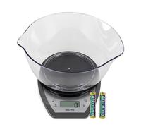 Salter Digital Kitchen Scale With Bowl- 2L Dishwasher Safe Mixing Bowl, Easy Dual Pour Wide & Narrow Spouts, Measure Liquids, Add & Weigh Function, Easy Read Display, 5kg Capacity, Silver