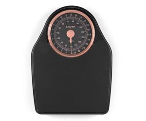 Salter Doctor Style Mechanical Bathroom Scale 150 Kg Easy Read Dial | No Batteries, Rotating Pointer, Large Platform With Textured Vinyl Non-Slip Mat, Black Base With Rose Gold Accents
