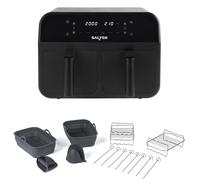 Salter Dual Air Fryer with 14 Piece Accessory Set - 2 x 3.7L Non-Stick Drawers, Sync & Match, 6 Pre-Sets, 2400W, Includes Baskets, Racks, Skewers & Gloves, Dishwasher Safe, PFAS-Free Accessories