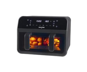 Salter Dual View Air Fryer - 7 L Non-Stick Cooking Tray With Removable Divider, Large Family Size Capacity, Viewing Window, Digital LED Touch Display, 6 Functions, Hot Air Circulation, 2300 W