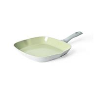 Salter BW09287 Earth 28cm Grill Pan - Healthy Ceramic Non-Stick Coating Griddle, PFAS-Free Induction Cookware, Aluminium Steak Cooking Pan, Easy Clean, PFOA/PTFE-Free, Stay Cool Handle, Green/Grey