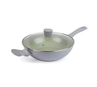 Salter Earth 28cm Wok Pan - Healthy Ceramic Non-Stick Coating, PFAS-Free Induction Cookware, Small Aluminium Stir-Fry, Easy Clean, PFOA/PTFE-Free Cooking, Stay Cool Handle, Green