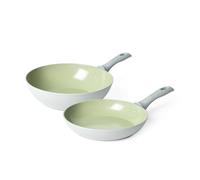 Salter Earth Stir-Fry Pan 28 cm and Frying Pan 24 cm Set | Forged Aluminium Body, Titanium-Based Ceramic Coating, Soft-Touch Bakelite Handle, Easy Hand Wash