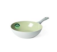 Salter Earth 28cm Stir Fry Pan - Healthy Ceramic Non-Stick Coating, PFAS-Free Coating Induction Cookware, Aluminium Deep Frying Pan for Noodles, Easy Clean, PFOA/PTFE-Free, Stay Cool Handle, Green