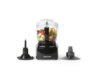 Salter EK3171 Mini Food Processor - Prep Pro Compact Food Mixer, Electric Vegetable Chopper, 1L BPA-Free Plastic Easy Pour Jug, Stir, Mix, Blend, Chop, Whip & Grind, Stainless Steel Blade, 200W, Black