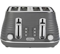 Salter EK5743GRY 4-Slice Wide Slot Toaster - Extra Thick Bread, Bagels, Crumpets, 6 Browning Levels, Removable Crumb Tray, Defrost/Reheat/Cancel, High-Lift Eject, Self-Centring, 1630W, Ripple Grey