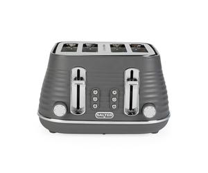 Salter EK5743GRY 4-Slice Wide Slot Toaster - Extra Thick Bread, Bagels, Crumpets, 6 Browning Levels, Removable Crumb Tray, Defrost/Reheat/Cancel, High-Lift Eject, Self-Centring, 1630W, Ripple Grey