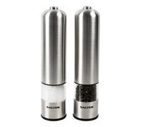 Salter Electric Salt and Pepper Mill Grinder Set âÃà Brushed Stainless Steel Finish, Ceramic Mechanism Great for Himalayan / Rock Salt, Pepper, Dr