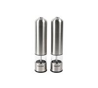 Salter Electric Salt and Pepper Mill Set, Battery Powered, Adjustable Grind | Brushed Stainless Steel Finish, Clear Acrylic Body, Ceramic Grinding Mechanism, Built-In LED Light, 2 Pack