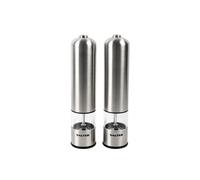 Salter Electric Salt & Pepper Grinder Set - BPA-Free, Spice Mills, One Handed Operation, Battery Powered, 60g Salt Crystals/30g Peppercorns, Brushed