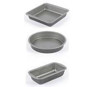 Salter Essentials 3-Piece Ovenware Set - Round Cake Tin, Square Baking Tin and Loaf Tin, Non-Stick Coating, Dishwasher Safe, Durable Carbon Steel, Lightweight, Made in The UK, PFOA-Free