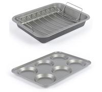 Salter Essentials 41cm Roaster, Tray & Rack Set - Rectangular Roasting Dish with Rack & 6-Cup Yorkshire Pudding Tray, Non-Stick, Dishwasher Safe, Easy-Clean, Lightweight/Durable Oven Trays, PFOA-Free