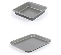 Salter Essentials Baking Tin & Oven Tray Set - 26 cm Square Cake Tin, 31 cm Baking Sheet, Non-Stick Coating, Dishwasher Safe, Made in The UK, Lightweight, Durable Carbon Steel, PFOA-Free