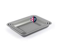 Salter Essentials 3-Piece Roasting Tray Set - Non-Stick Coating, 31/35/39 cm Stackable Roasters, Dishwasher Safe, Easy to Clean, Made in The UK, Durable Oven Trays, Lightweight, PFOA-Free, BW13675