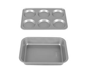 Salter Essentials Roasting & Yorkshire Pudding Tray Set - 36 cm Roaster and 6-Cup Non-Stick Baking Tray, Dishwasher Safe, Durable, Lightweight, PFOA-Free, Made in The UK