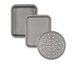 Salter Essentials Tray Set - 35cm Baking Sheet, 36cm Roasting Tray & Pizza Pan, PFOA-Free Non-Stick Coating, Durable Carbon Steel, Dishwasher Safe & Easy to Clean Lightweight Ovenware