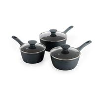 Salter Excellence Saucepan Set 3 Piece 16/18/20 Cm with Lids | Forged Aluminium, Non-Stick Coating, Thermo Collar Turns Red, All Hob Types Including Induction, Heat-Resistant Exterior