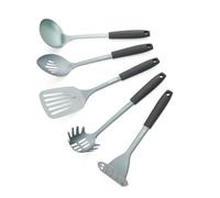 Salter Excellence Utensil Set, 5 Piece Stainless Steel Cookware Tools | Non-Stick Coating, Skimmer Slotted Spoon Spaghetti Spoon Slotted Spatula Ladle, Easy Grip Handles, Pan Safe