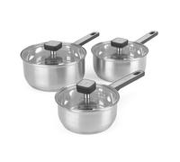 Salter Expert 3-Piece Saucepan Set - 16/18/20 cm Cooking Pots with Glass Lids, PPAS-Free Stainless Steel, Cool Touch Heat-Resistant Handles, Even Heating, Induction Suitable