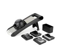 Salter Expert Chef’s Mandoline - 4 Interchangeable Blades, Stainless-Steel, L35 x W12 x H8.3cm, Easy-to-use Dial, Adjustable Thickness, Grate/Slice/Julienne, Foldable Storage, Finger Guard, Black