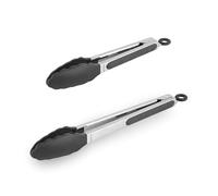 Salter Expert Kitchen Tong Set, 9 and 12 Inch, Locking | Stainless Steel Build, Silicone Tips Safe For Non Stick, Soft Grip Handle, Dishwasher Safe, 2 Piece Set, Air Fryer Use