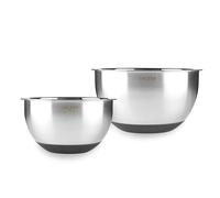 Salter Expert Mixing Bowl Set - Pack of 2, Durable Stainless Steel, 20/24 cm Baking Bowls, Silicone Non-Slip Base, Mirror Polished Interior with Measurement Scale, Brushed Finish Exterior