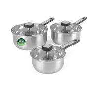 Salter Expert Saucepan Set, 3 Piece, 16/18/20 Cm | Stainless Steel With PFAS-Free Coating, Tempered Glass Lids, Cool Touch Heat-Resistant Handles, All Hob Types
