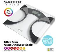 Salter Glass Analyser Bathroom Scale - Digital Bodyweight & Body Fat Scale, 160kg/25st, Athlete Mode, 4 User Memory, LCD Easy To Read Display, Step On Instant Readings, Includes Carpet Feet & Battery