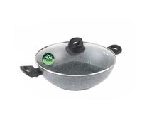 Salter Go Green Family Pan 28 Cm, Ceramic Non Stick, Induction | Thermo Collar Heat Indicator, Forged Aluminium Body, Soft Touch Handle, Tempered Glass Lid With Steam Vent, PFAS Free