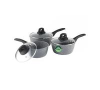 Salter Go Green Thermo Collar 3 Piece Pan Set - Heat Indicator Technology, PFAS-Free, 16, 18, 20cm Saucepans with Lids & Steam Vents, Ceramic Non-Stick Coating, Soft Touch Handles, Forged Aluminium