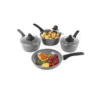 Salter Go Green Thermo Collar 4 Piece Pan Set - Heat Indicator Technology, PFAS-Free, 16, 18, 20cm Saucepans with Lids & 24cm Frying Pan, Ceramic Non-Stick, Soft Touch Handles, Forged Aluminium