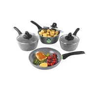 Salter Go Green Thermo Collar 4 Piece Pan Set - Heat Indicator Technology, PFAS-Free, 16, 18, 20cm Saucepans with Lids & 24cm Frying Pan, Ceramic Non-Stick, Soft Touch Handles, Forged Aluminium