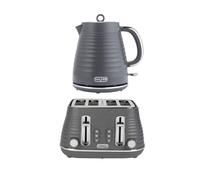 Salter Grey Ripple Kettle 4Slice Toaster Set 1.7L Capacity Wide Slots