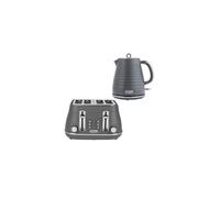 Salter Grey Ripple Kettle 4Slice Toaster Set 1.7L Capacity Wide Slots