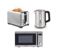 Salter Kettle, Toaster & Microwave ? 3-Piece Kitchen Countertop Set, 1.7L, 3kW Rapid Boil, 2-Slice Toaster with 7 Browning Levels, 20 Litre Digital