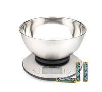 Salter Kitchen Scale with Bowl - Multiple Measure, Measures Liquid, 5kg/11lbs Max Capacity, 2l Steel Bowl, LCD-Display, Stainless-Steel, Dual Use, Perfect for Baking, Cooking, Meal Prepping