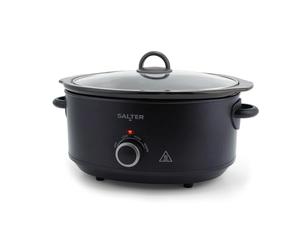 Salter Kuro 6.5L Slow Cooker - Electric Cooking Pot, 3 Heat Settings, Keep Warm Function, Dishwasher Safe Removable Ceramic Pot, Tempered Glass Lid, Cool-Touch Handles, 320W, Black, EK6250MBLK