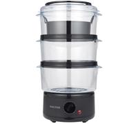 Salter Kuro 3-Tier Food Steamer - 7.5 L, Electric Vegetable Steamer, 60 Min Timer, 600ml Rice Bowl, 3 Steam Baskets, Healthy Nutrient Cooking, Simultaneous, Collapsible, Easy Store, Black EK6351MBLK