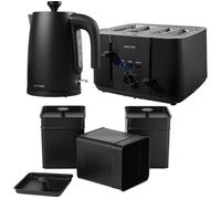 SALTER Kuro Kettle, 4-Slice Toaster & Storage Cannister Set Bundle - Black, Black